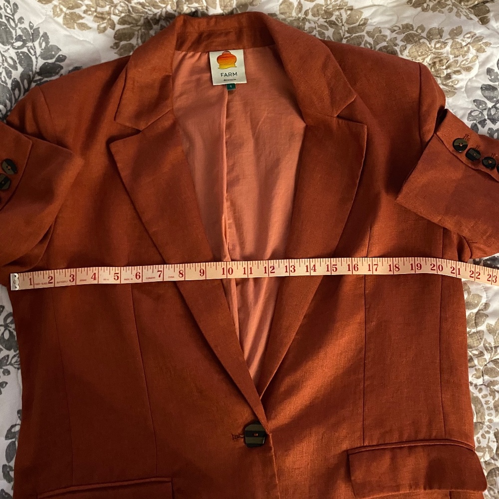 NWOT Farm Rio Single Breasted Linen Blazer In Brown Size S.(Oversized) - Picture 6 of 11